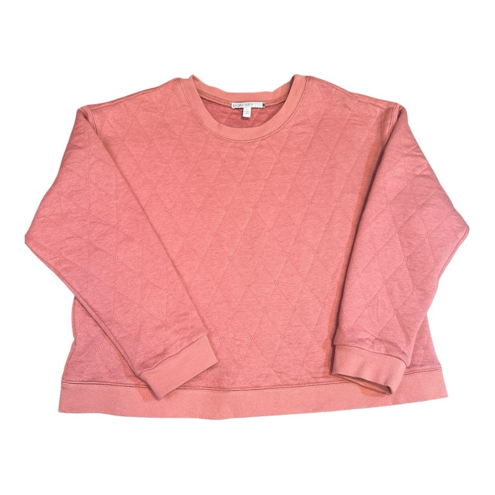 Pale Sky Coral Quilted Sweatshirt L/ Cozy‎ Crewneck Pillover Top Lounge Wear